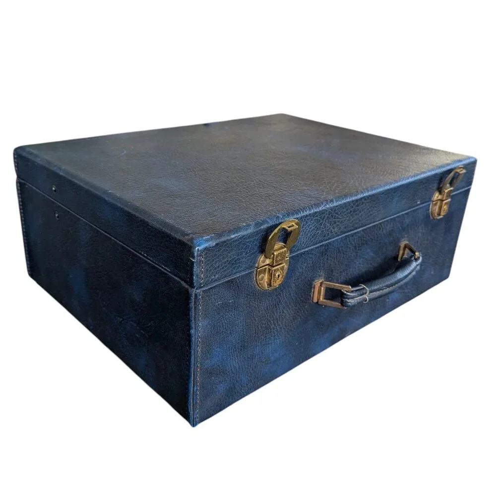Vintage Blue Faux Leather Briefcase